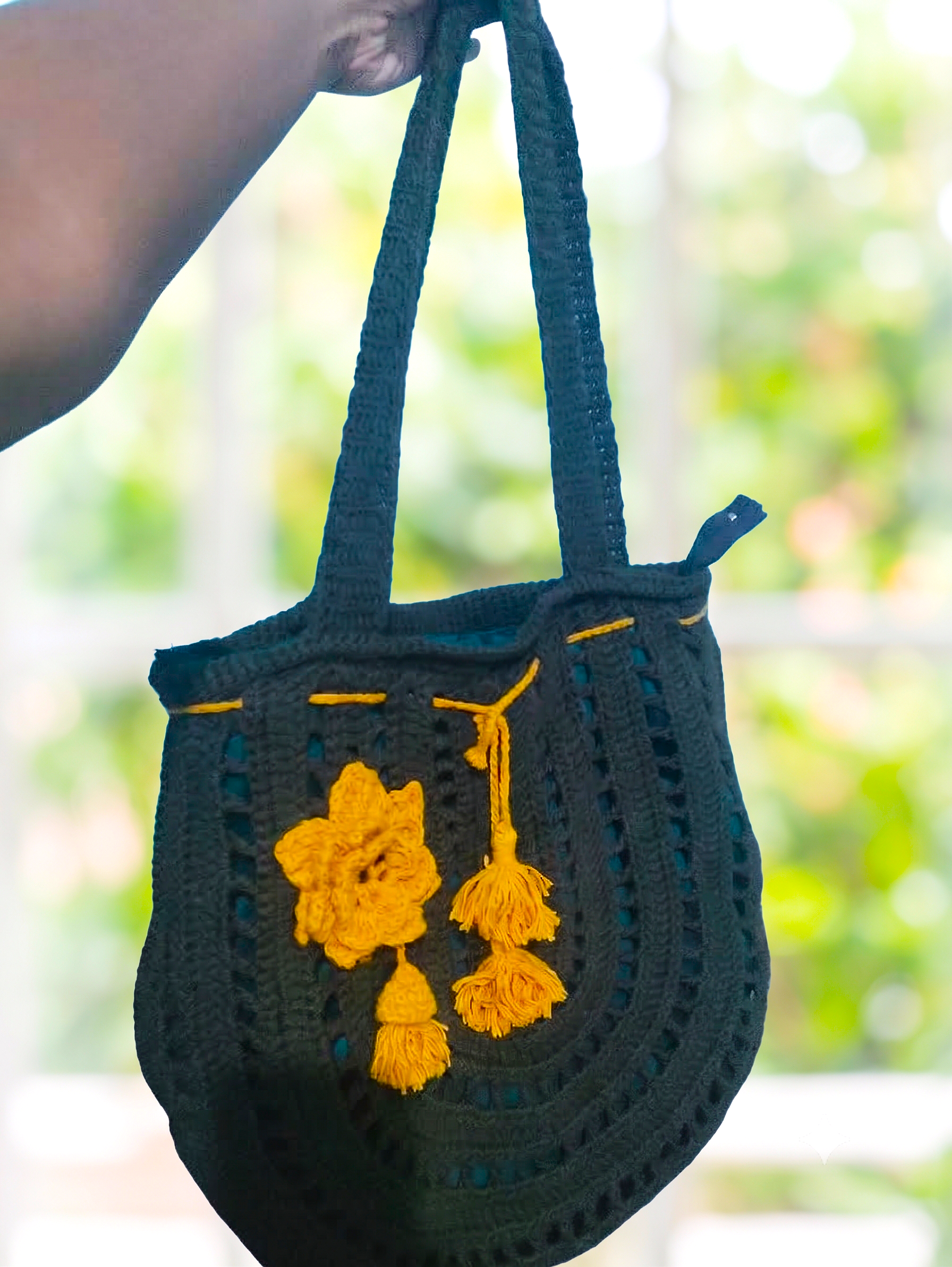 Emerald Floral Shoulder Tote - Full Handheld View